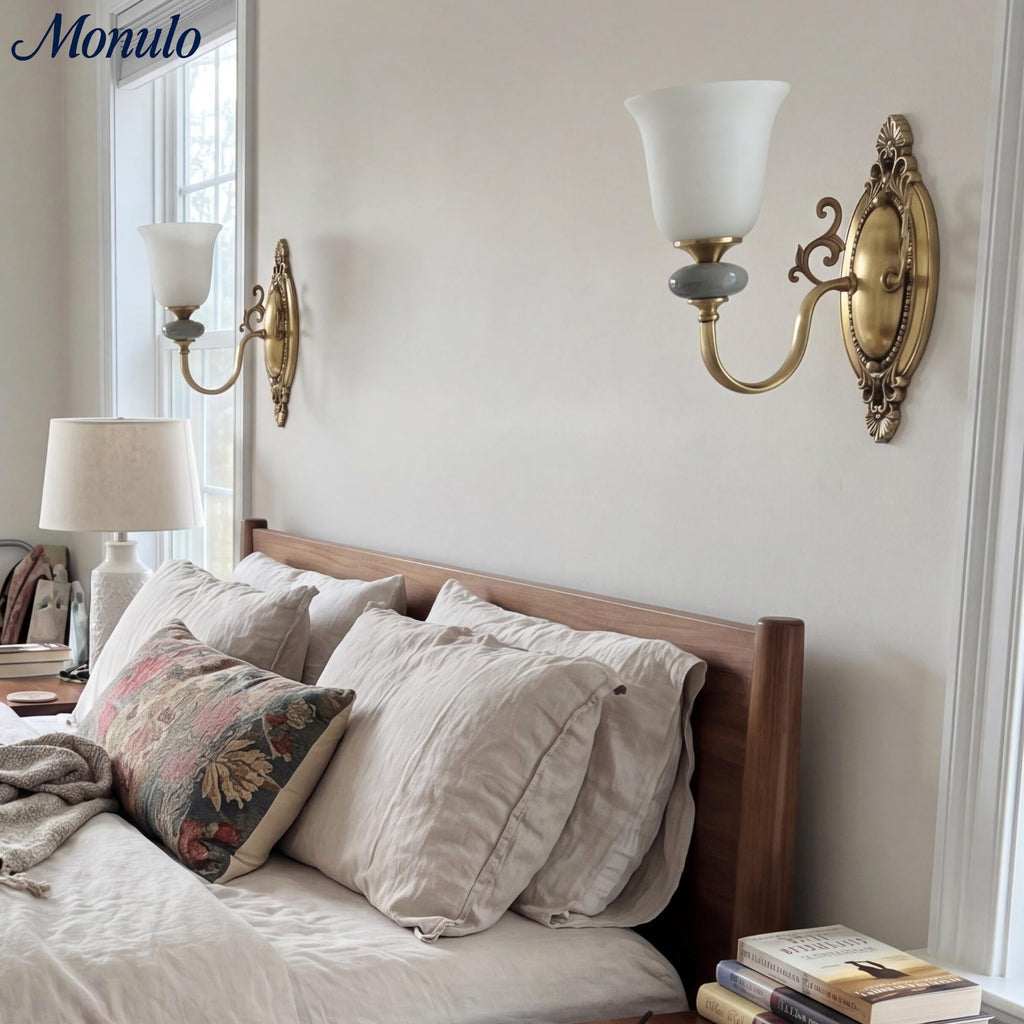 Keramische wandlamp met stoffen kap, 1 of 2 E27-lampen