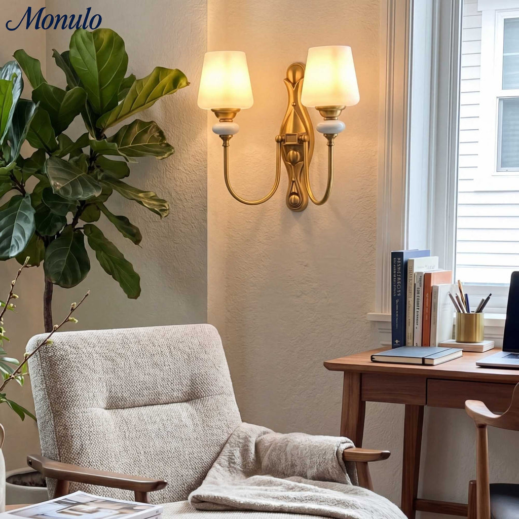Keramische wandlamp met stoffen kap, 1 of 2 E27-lampen