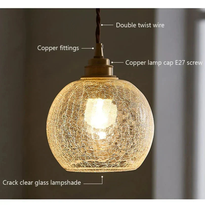 Szklana lampa wisząca z kryształowym kloszem - skandynawska retro, E27 LED