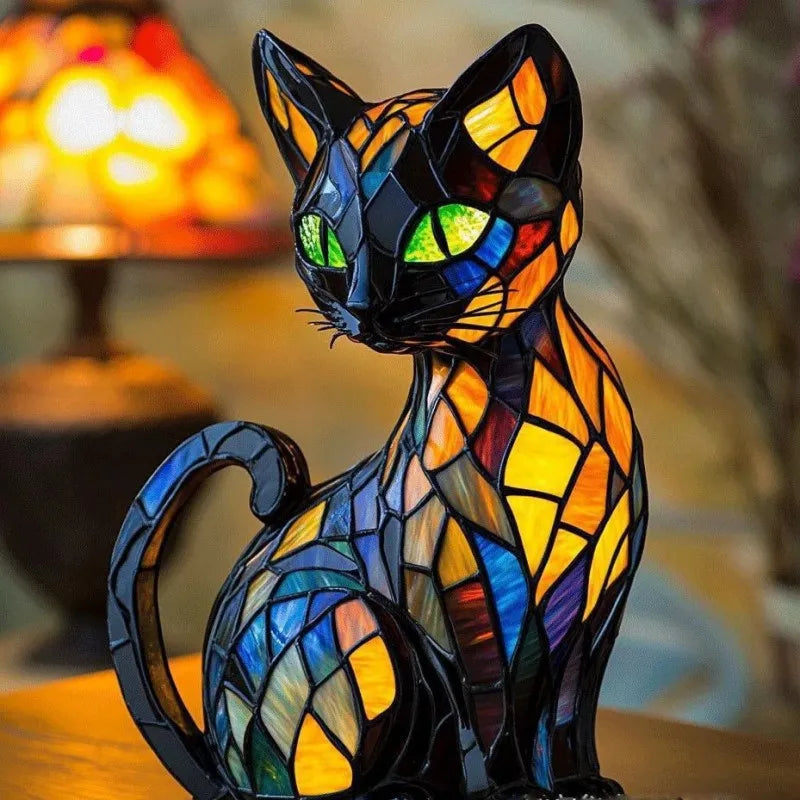 Lámpara solar LED de jardín con forma de gato — ojos verde esmeralda