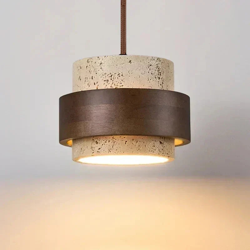 NovaWood Stone-Wood Pendant Lamp — 1-E27 Socket, Non-Dimmable