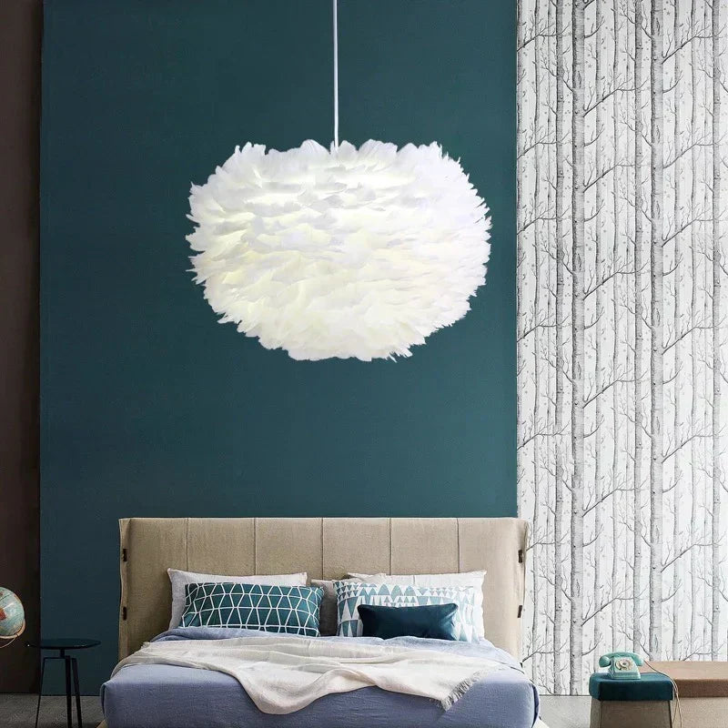 Aurelle Feather Pendant Light — Gentle LED Glow Shade
