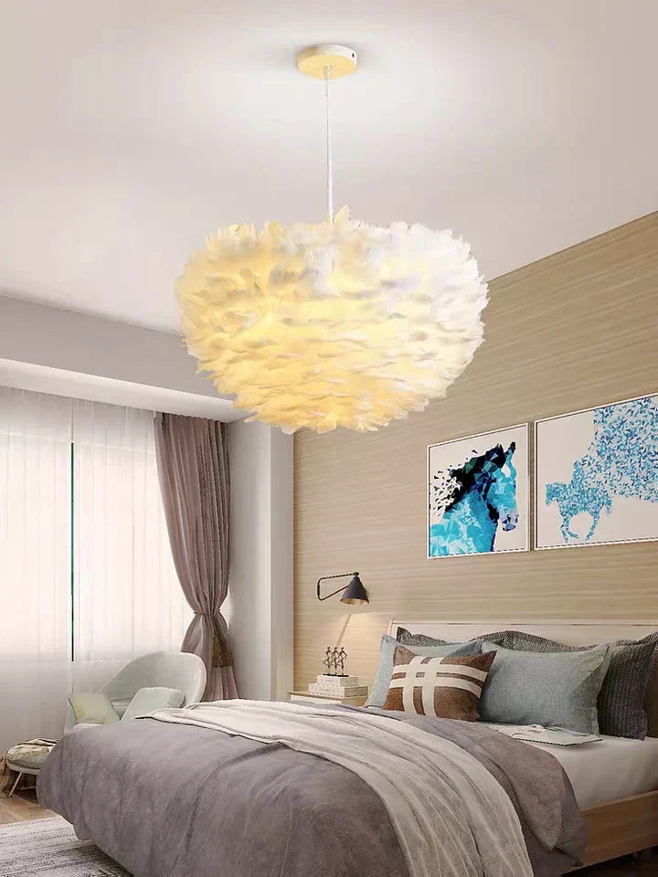 Aurelle Feather Pendant Light — Gentle LED Glow Shade