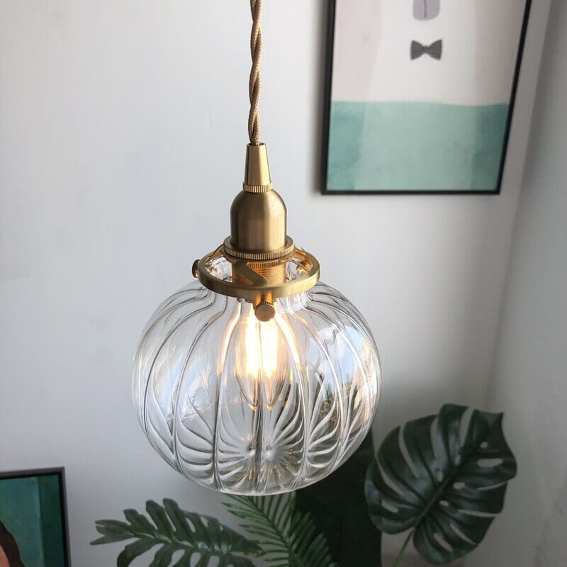 Liora Vintage Tones Glass Ball Pendant Light — Brushed Brass Fixture