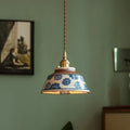 Ceramiczna lampa wisząca — miedziana oprawa, motyw kwiatowy, E27, 4 wzory