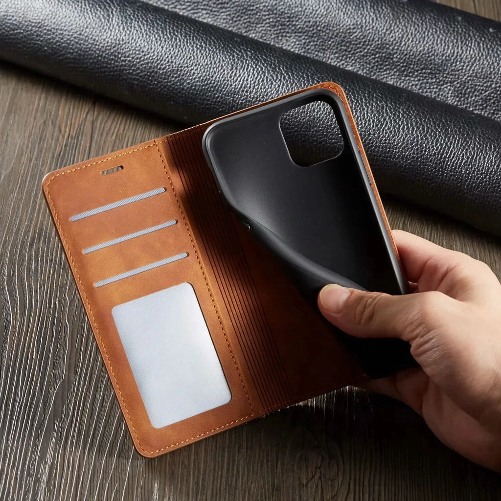 Magnetische Leder-Klapphülle für iPhone — Kartenetui, Standfunktion