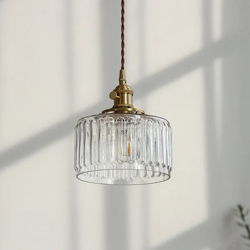 Gerippte Glas-Pendelleuchte - Kupfer, transparentes Grau, E27