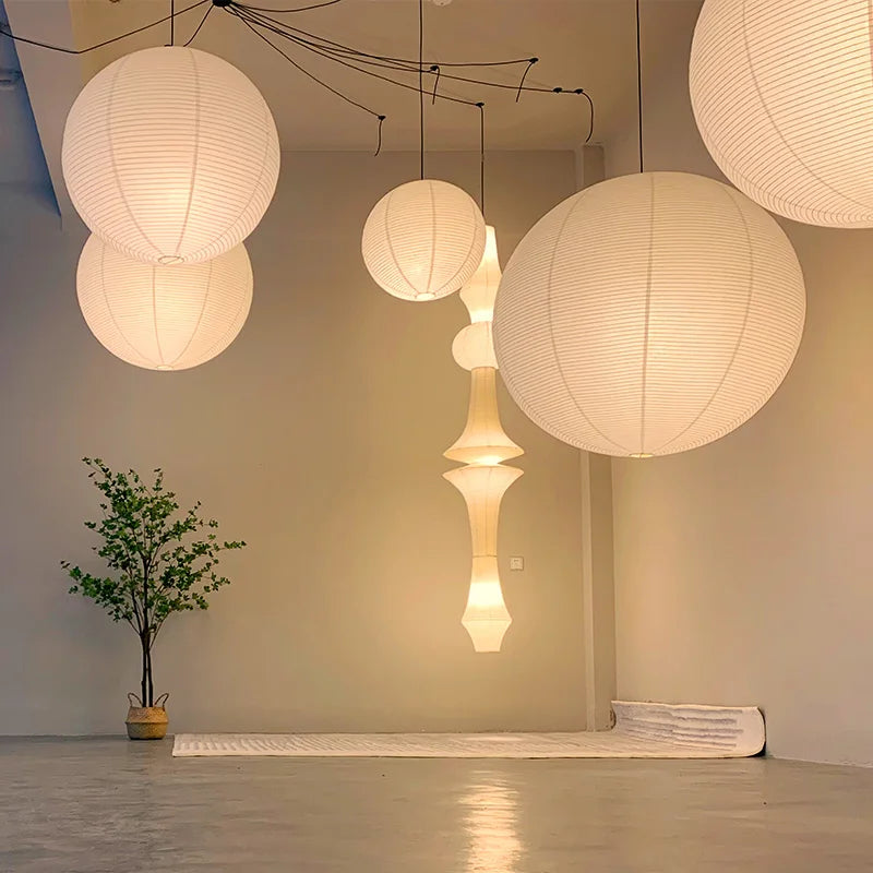 Vrimlo Paper Balloon Pendant Lights — Rounded Paper Shade, Soft Warm Glow