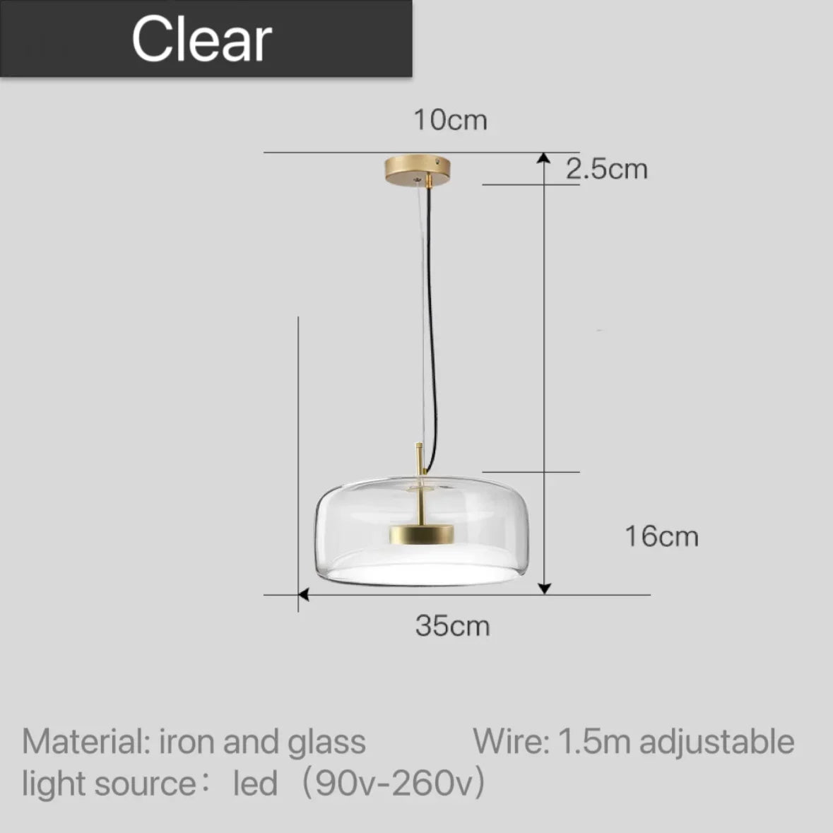 Skandinavisk glastaklampa – bärnstensfärgad/genomskinlig/grå, Ø15/25/35 cm