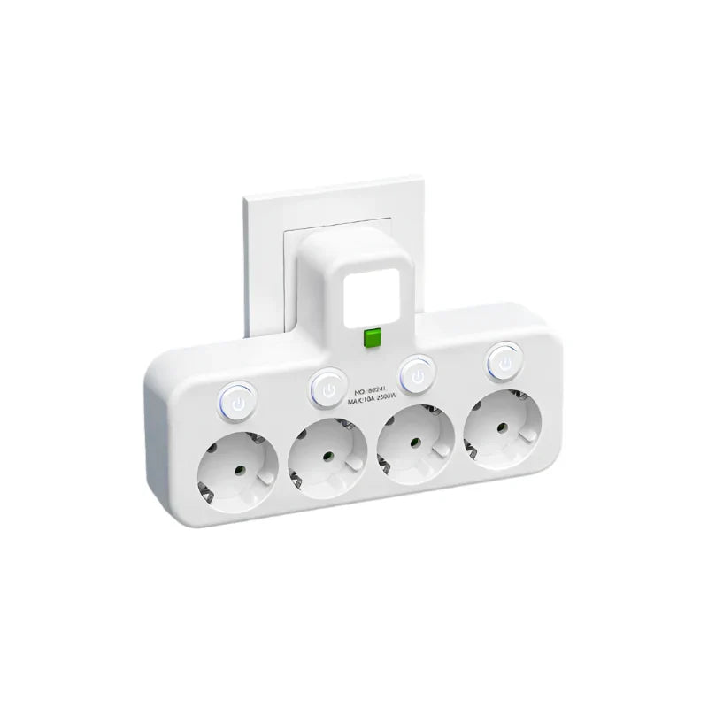 מפצל חשמל עם שקעים מרובים — USB, USB-C, מתג והגנה מפני נחשולי מתח