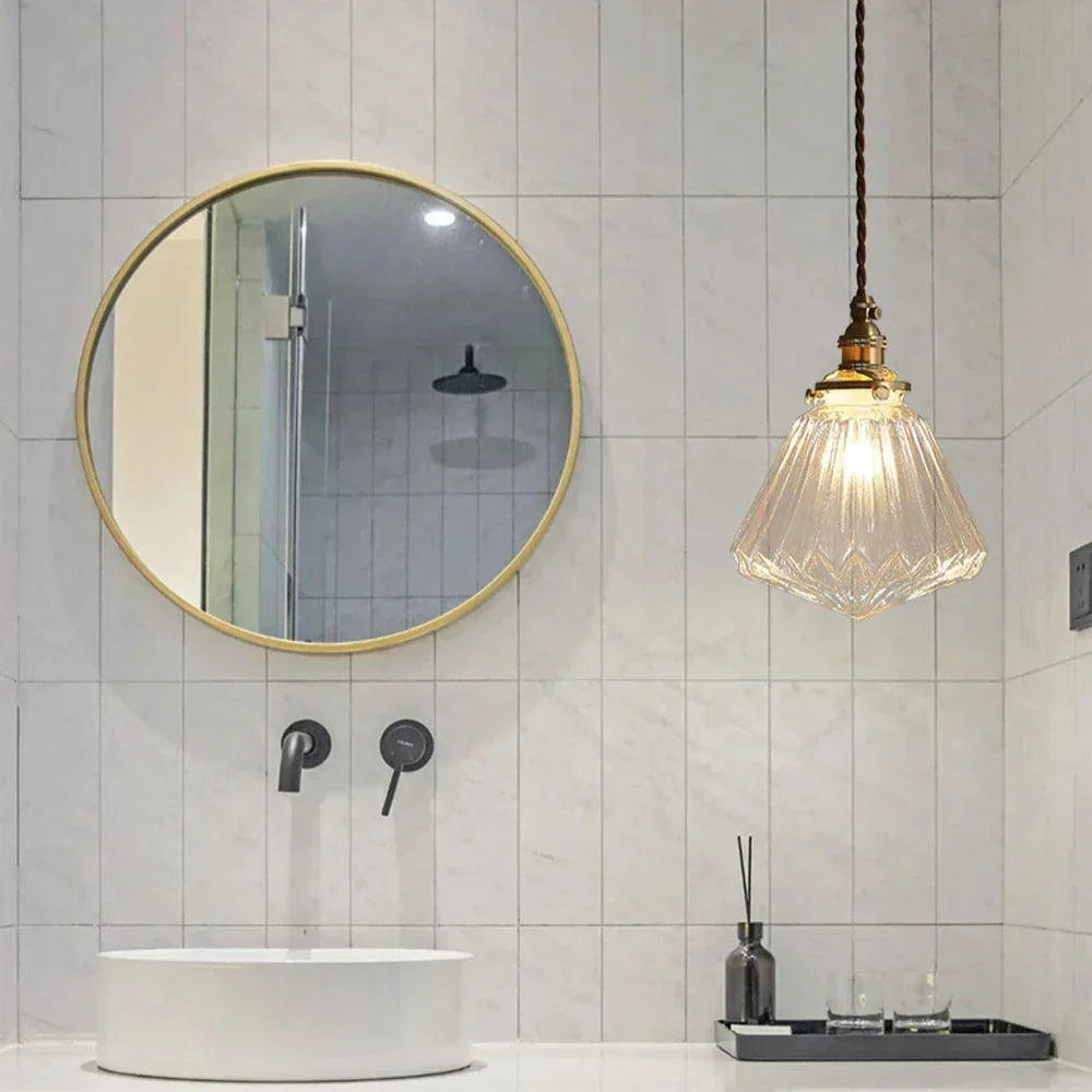 Szklana lampa wisząca z kryształowym kloszem - skandynawska retro, E27 LED