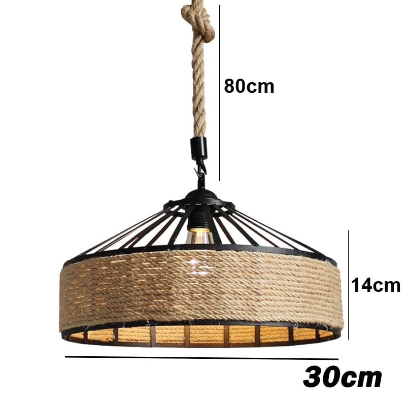 Ropehaven Vintage Pendant Light — Distressed Metal Shade, Hemp Rope Detail
