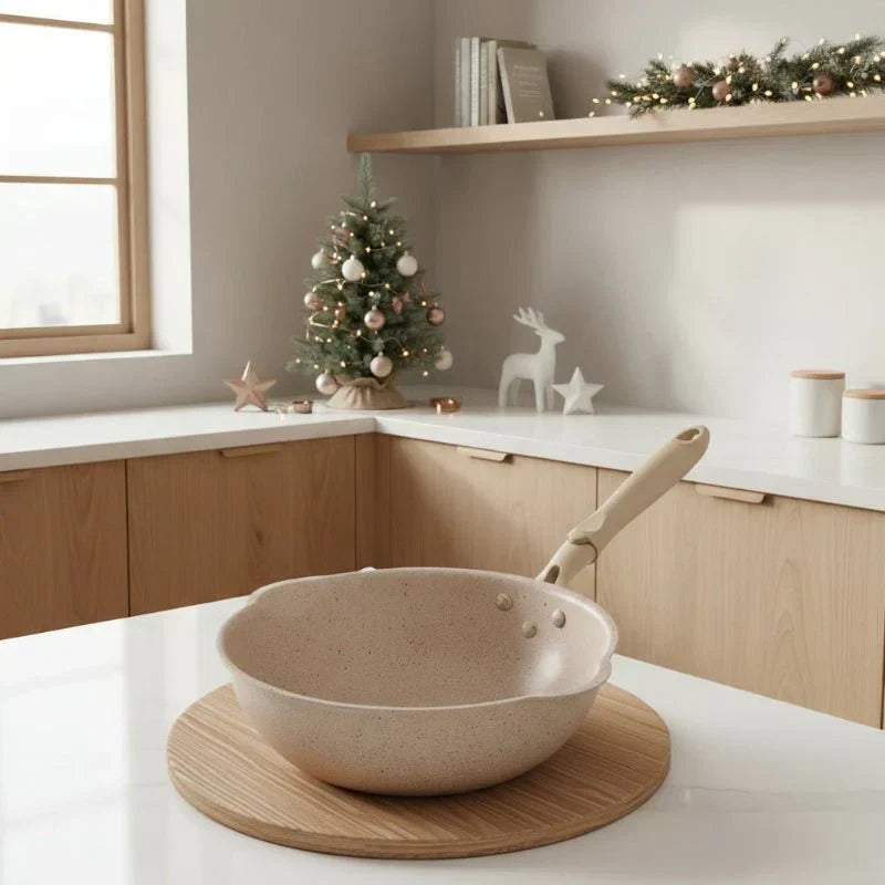 StoneNova Maifan Stone Deep Nonstick Wok Pan — Uniform Heat Distribution, Smooth Release Surface