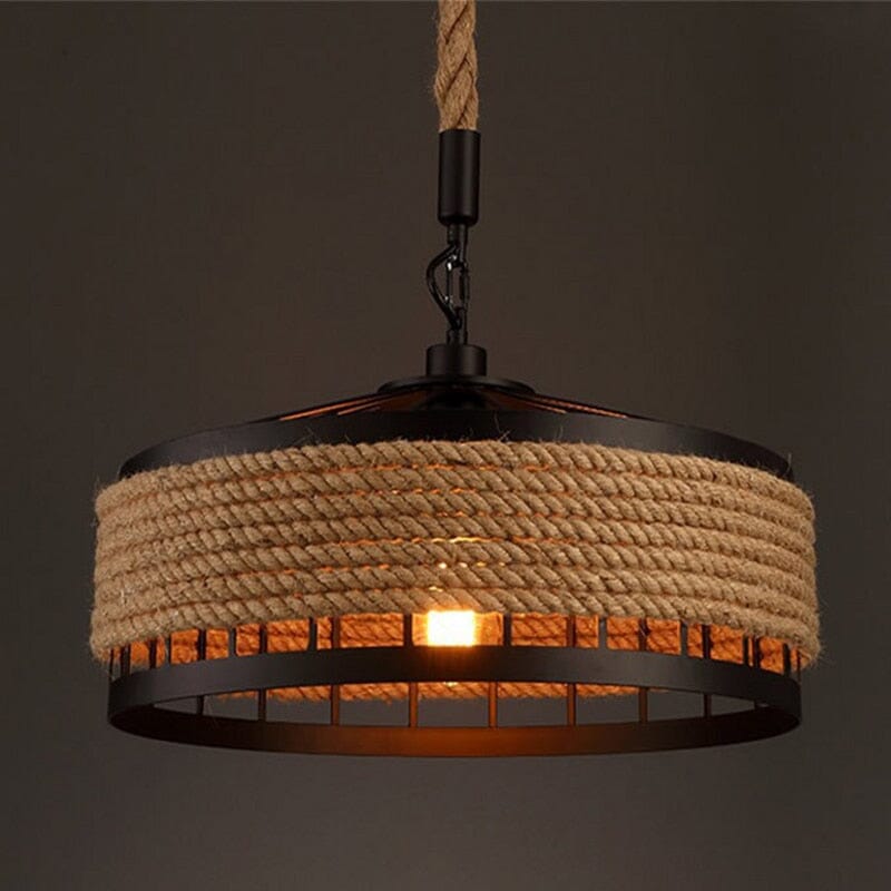 Ropehaven Vintage Pendant Light — Distressed Metal Shade, Hemp Rope Detail