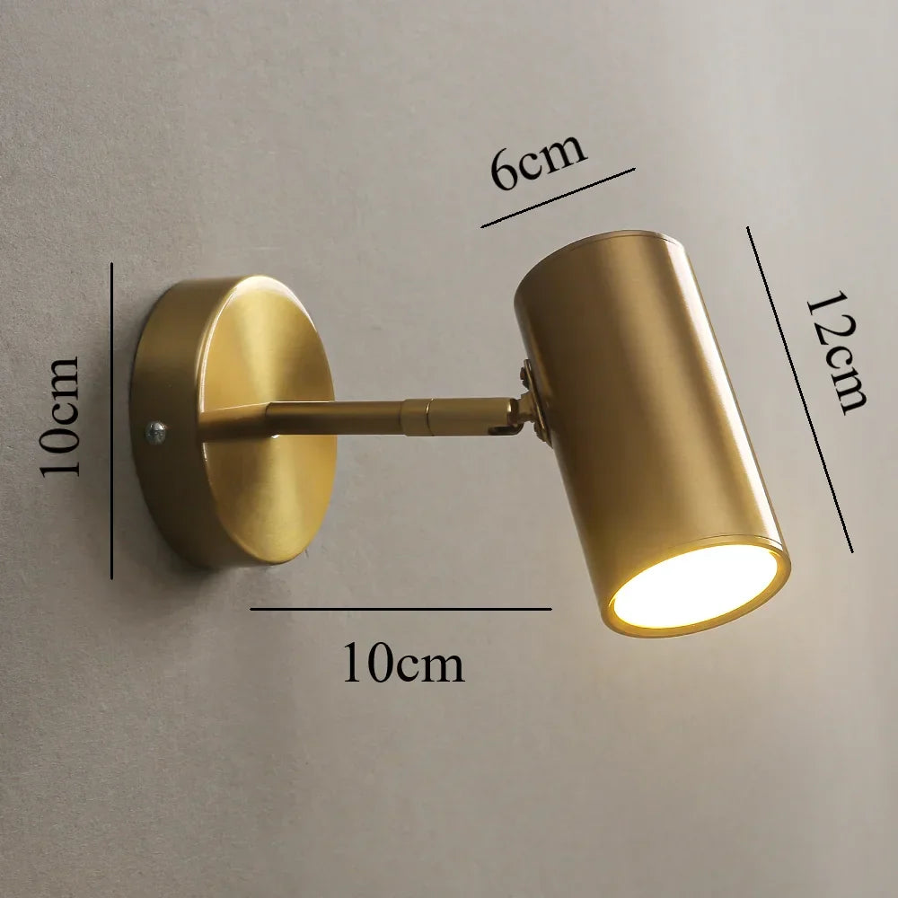 Foco de pared LED integrado giratorio, metal negro y dorado