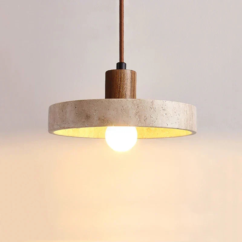 Elaraa Travertine Finish LED Pendant Lamp — Single Cord, E27 Base