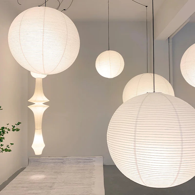 Vrimlo Paper Balloon Pendant Lights — Rounded Paper Shade, Soft Warm Glow