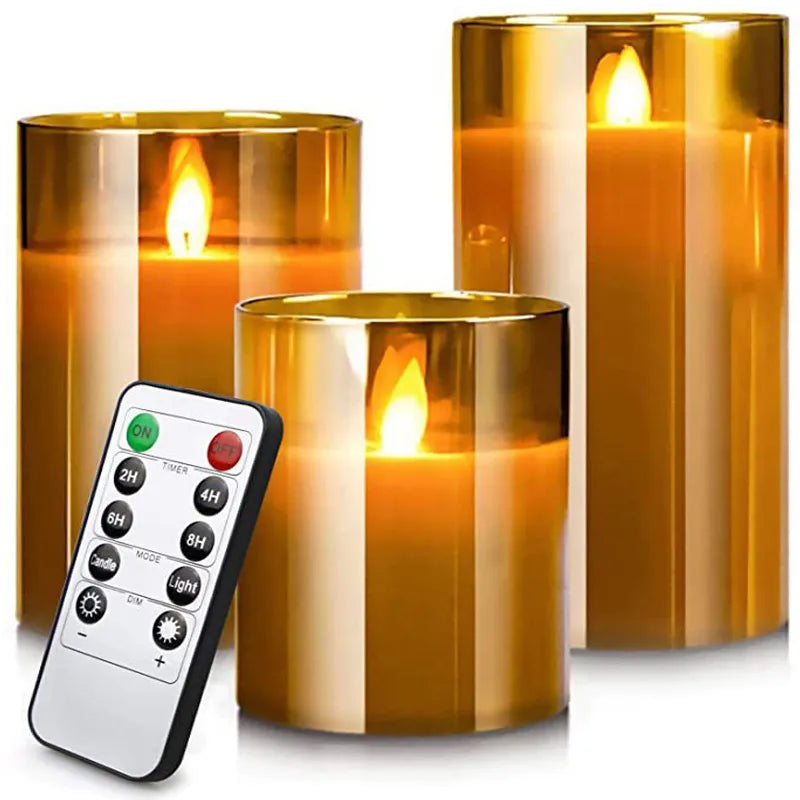 Set med 3 flamlösa LED-ljus – timer, fjärrkontroll, realistiskt flimmer
