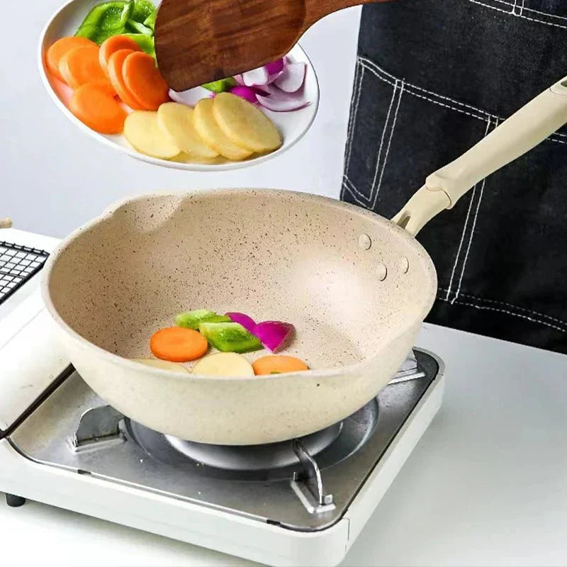StoneNova Maifan Stone Deep Nonstick Wok Pan — Uniform Heat Distribution, Smooth Release Surface