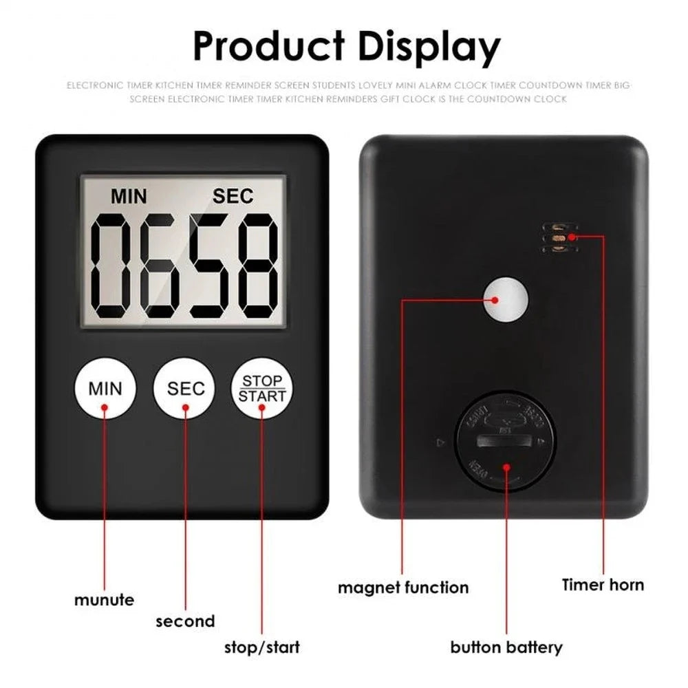 Digital Magnetic LCD Kitchen Timer — Countdown Alarm