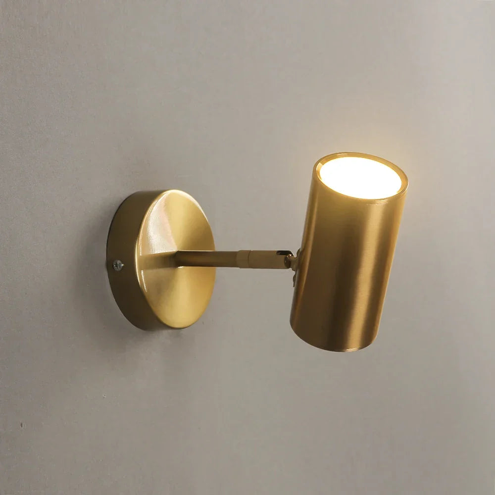 Foco de pared LED integrado giratorio, metal negro y dorado