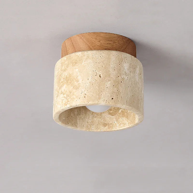 Liora Table Lamp — Travertine and Wood Design, E27 LED Bulb Included