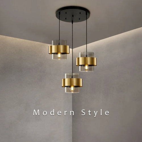 Aurelia Noir Chandelier — Integrated Brass Frame and Smoky Glass Shades