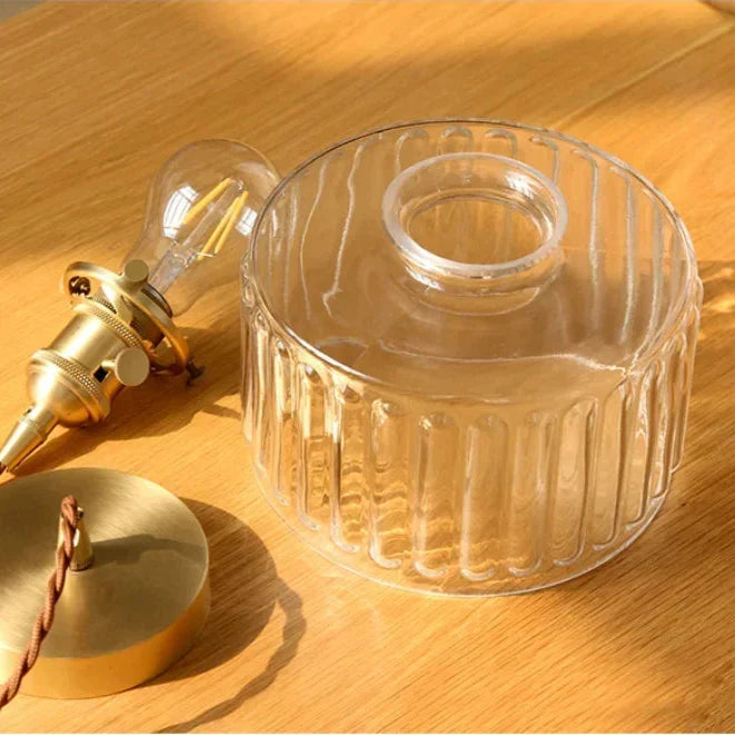 Gerippte Glas-Pendelleuchte - Kupfer, transparentes Grau, E27