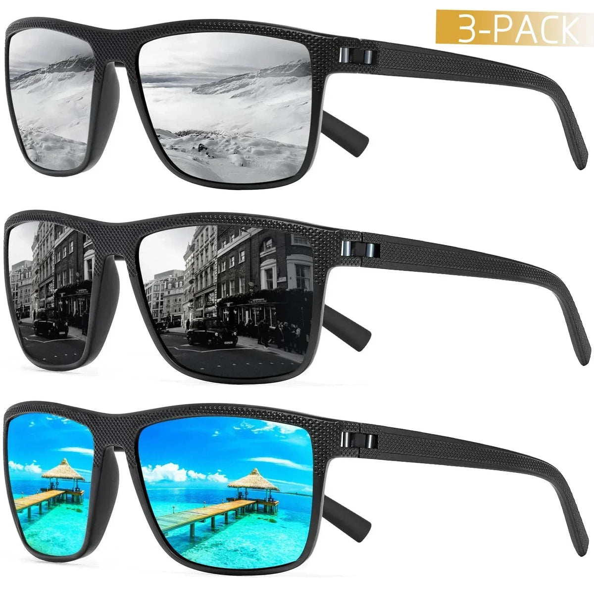 Lot de 3 lunettes de soleil polarisées — UV400, montures légères