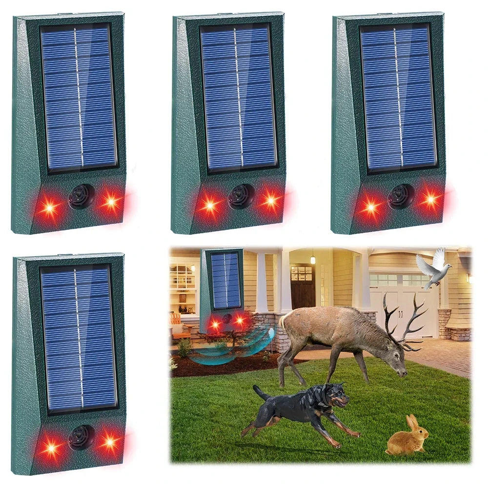 Aurinkoenergialla toimiva ultraääni karkotin - vilkkuva LED, liiketunnistin, 600m²