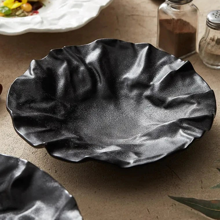 Bol ceramic - Textură ondulată, alb și negru, 23cm și 28cm