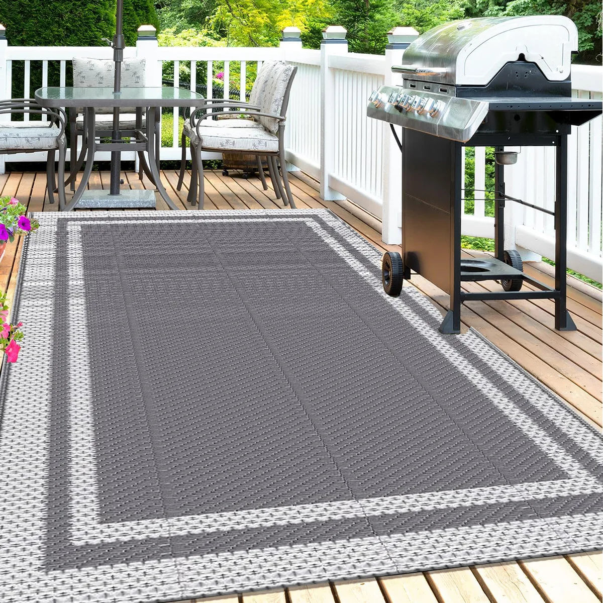 Alfombra de exterior de PP gris impermeable, plegable, 120x180cm