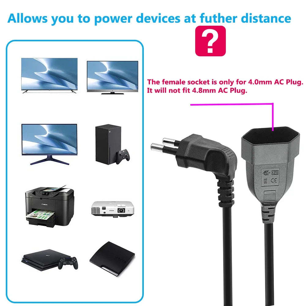 EU延長ケーブル、2ピンユーロプラグ付き - 0.5–5.0Mの長さ