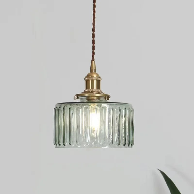 Gerippte Glas-Pendelleuchte - Kupfer, transparentes Grau, E27