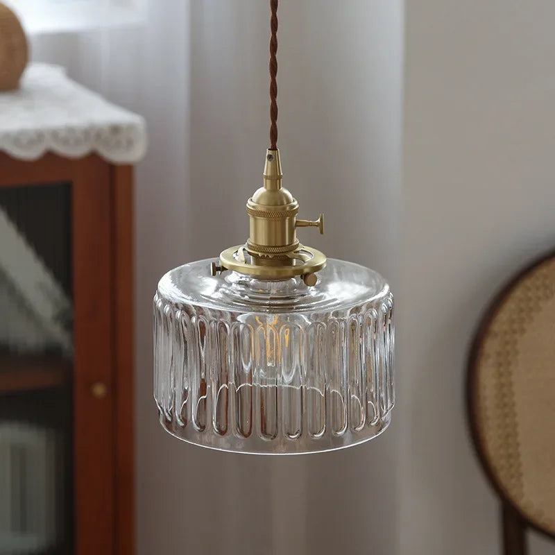 Gerippte Glas-Pendelleuchte - Kupfer, transparentes Grau, E27