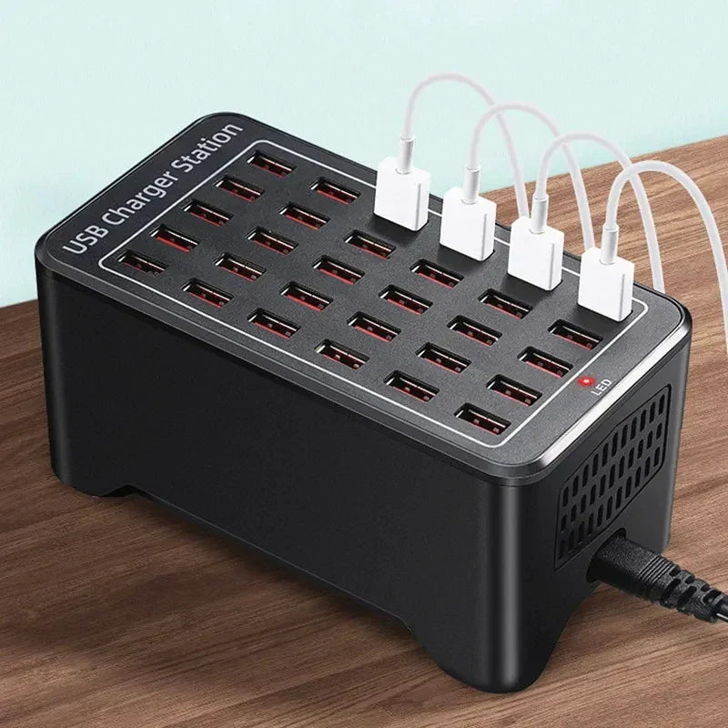 USB-ladestation med 15 porte, hurtigoplader på 2.4A