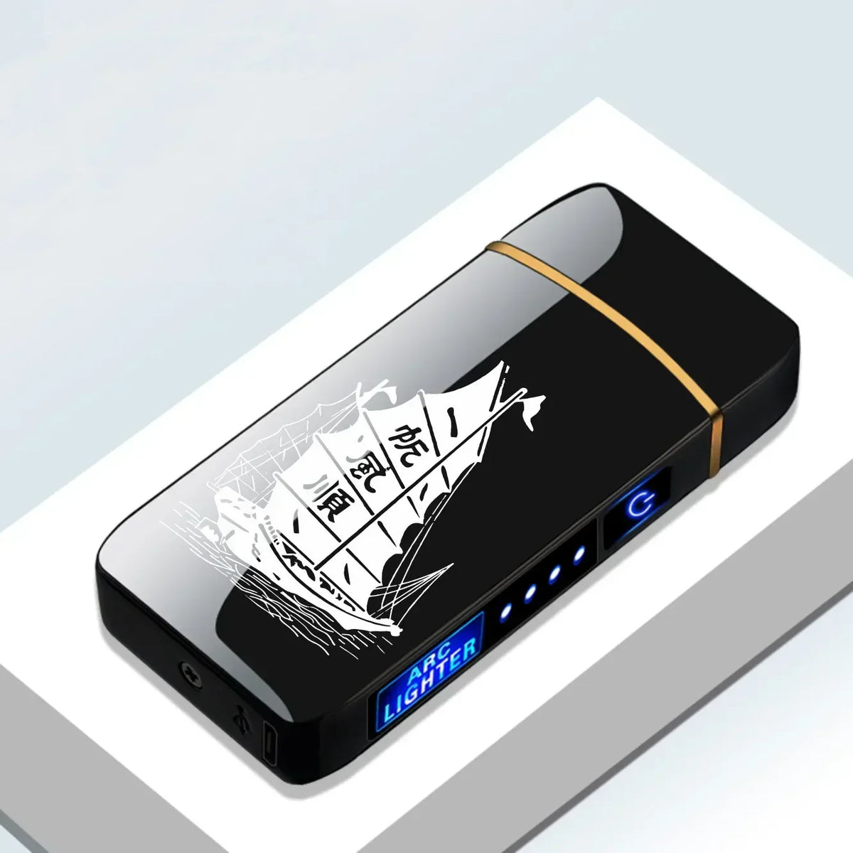 USB-ladattava plasmasytytin — sininen metalli, kaksoiskaari