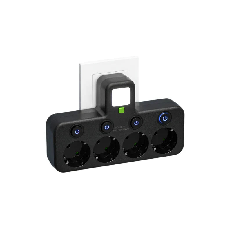 מפצל חשמל עם שקעים מרובים — USB, USB-C, מתג והגנה מפני נחשולי מתח