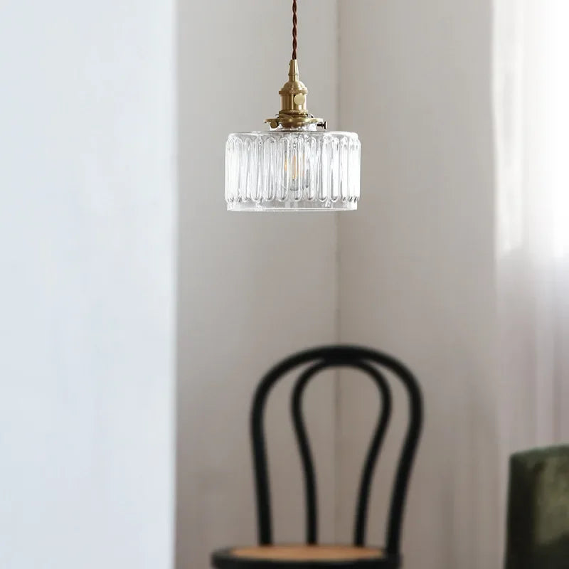 Gerippte Glas-Pendelleuchte - Kupfer, transparentes Grau, E27