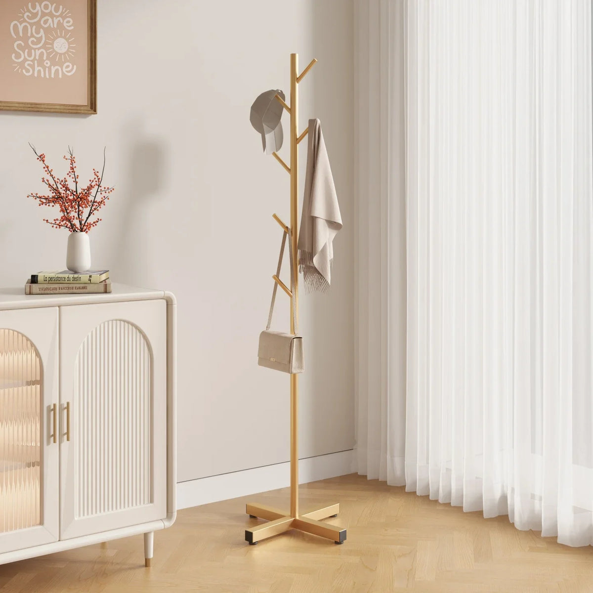 Schwarze Garderobe aus Metall, 167cm, 8 Haken, stabiler Standfuß