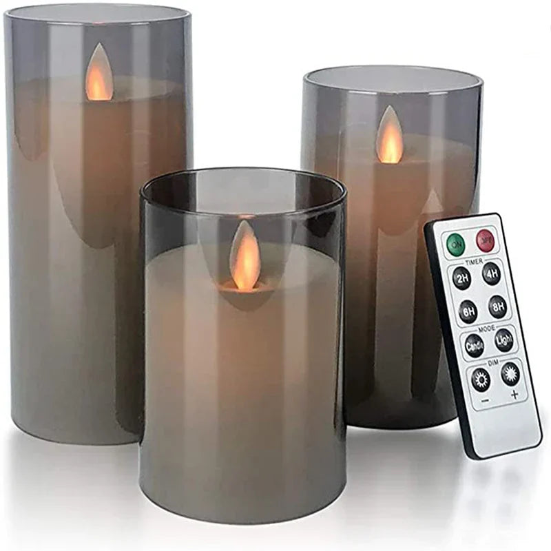 Set med 3 flamlösa LED-ljus – timer, fjärrkontroll, realistiskt flimmer