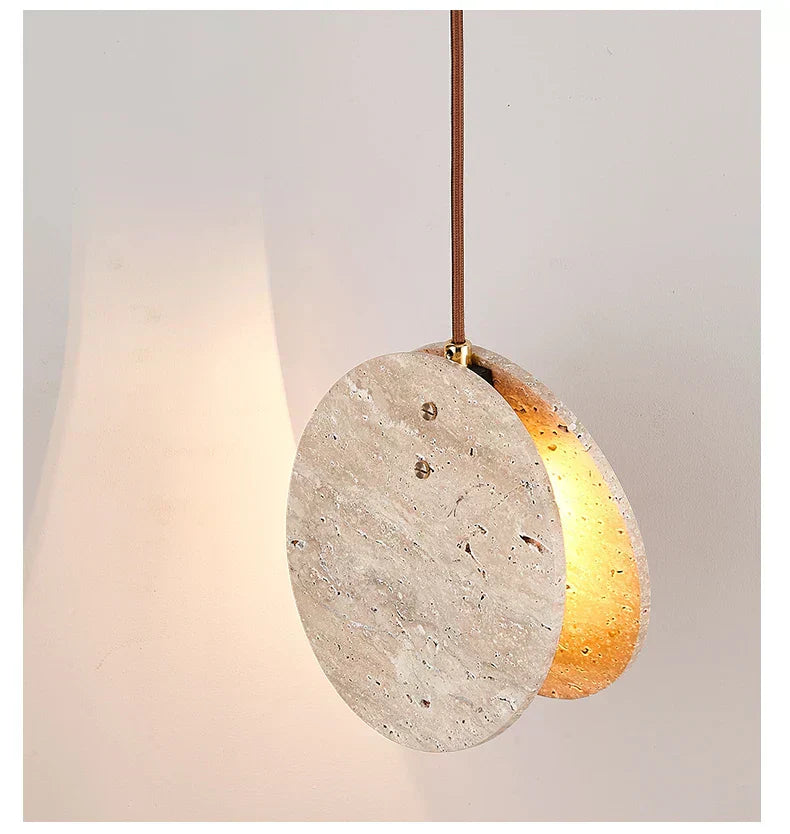 Kirena Pendant Lamp — Travertine Ceiling Fixture, Crystal Cylinders