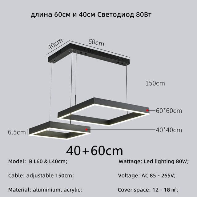 Square Geometric Pendant Chandelier — Contemporary Design, Warm Glow