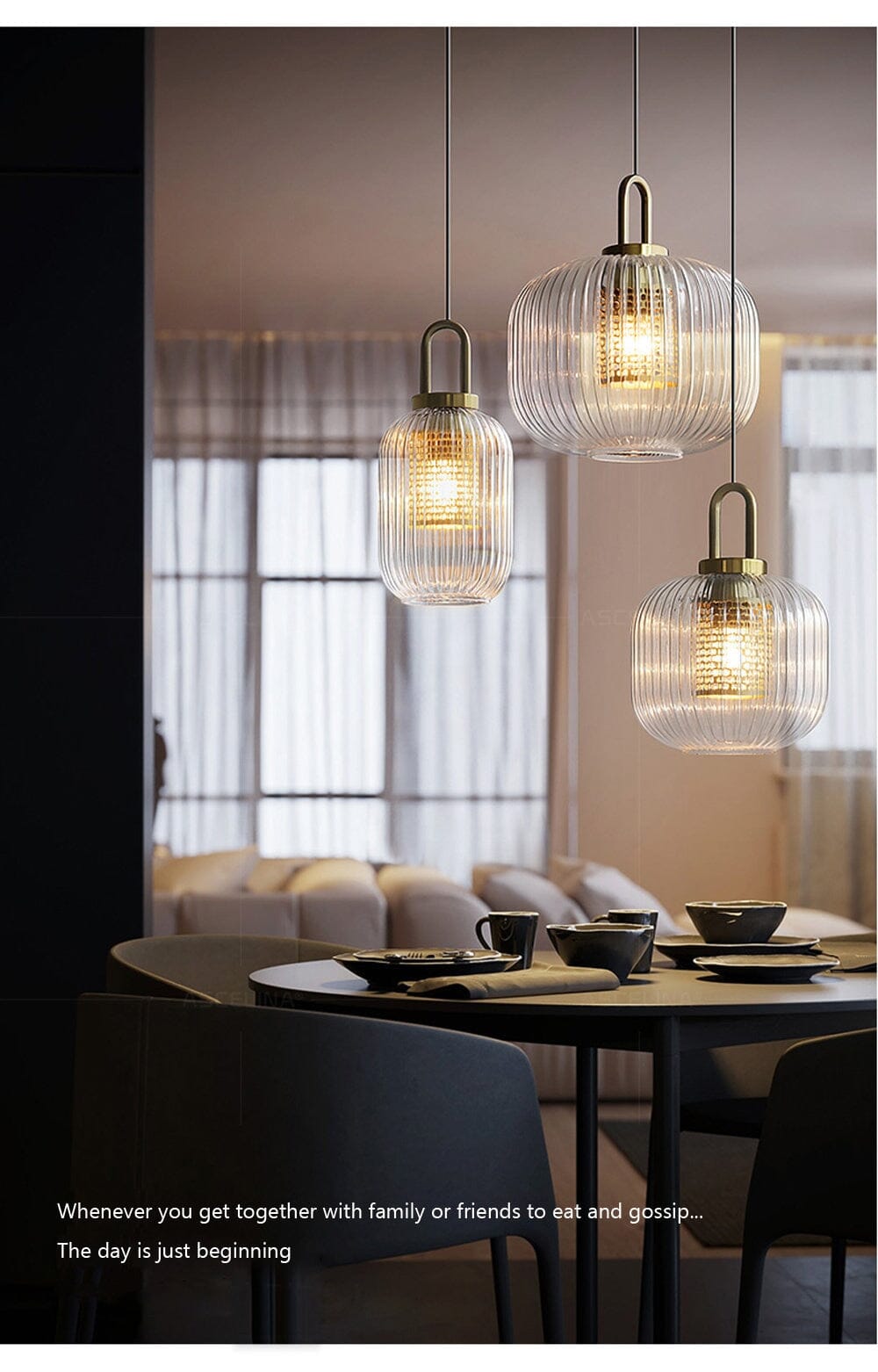 Solmere Nordic Glass Pendant Lamp — Fluted Stripe Glass, Integrated LED Lighting