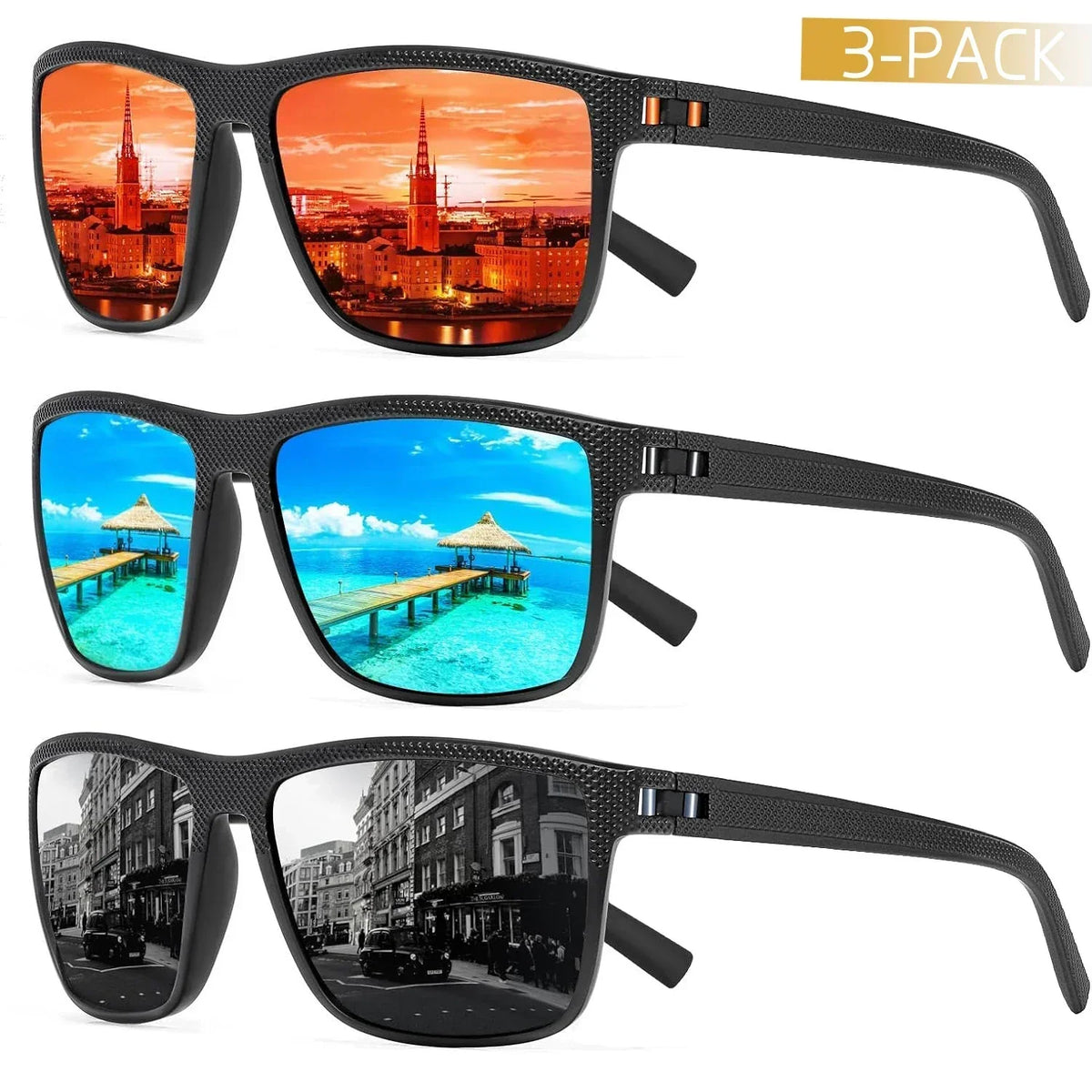 Lot de 3 lunettes de soleil polarisées — UV400, montures légères