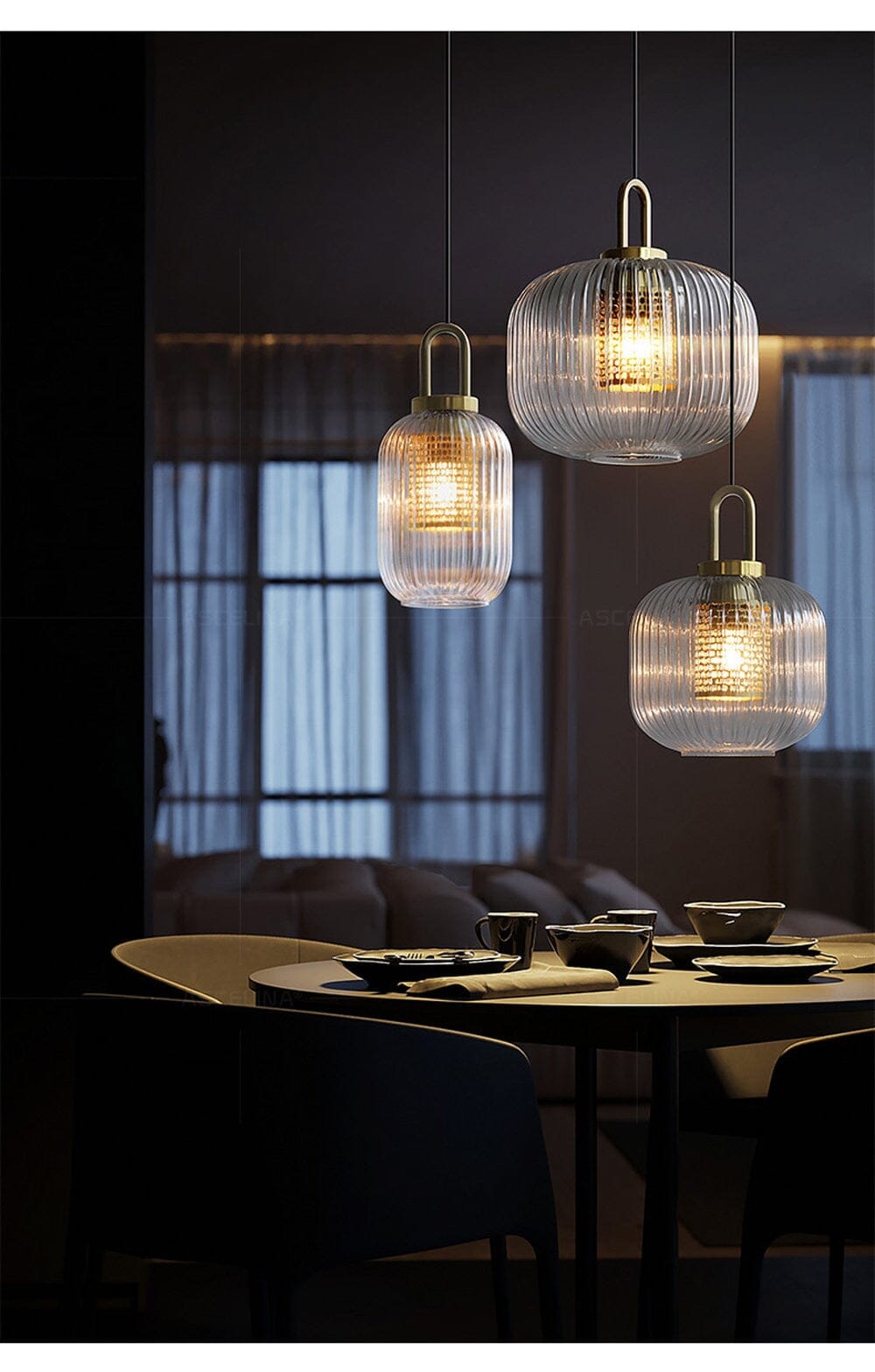 Solmere Nordic Glass Pendant Lamp — Fluted Stripe Glass, Integrated LED Lighting