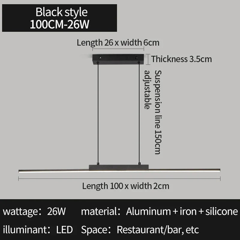 Modern Linear Dining Pendant Light | Minimalist LED Chandelier for Kitchen & Living Spaces | Wildoxy
