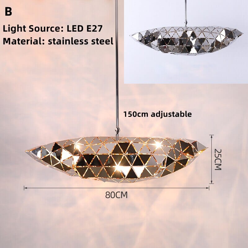 NovaGrid Geometric Stainless Steel Pendant Lights — Angular Silhouette, Polished Finish