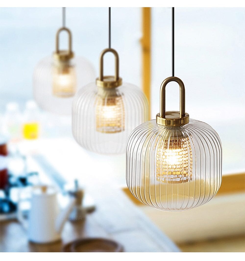 Solmere Nordic Glass Pendant Lamp — Fluted Stripe Glass, Integrated LED Lighting