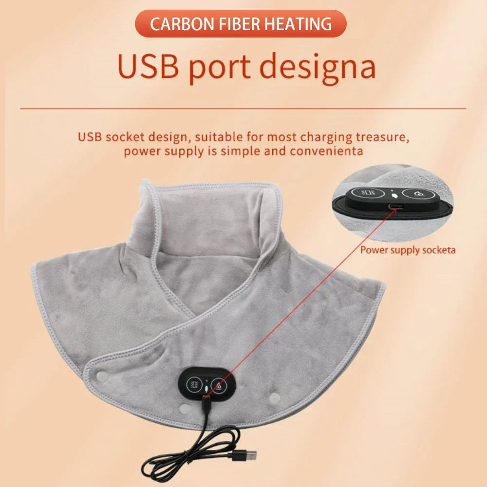 Verwarmde nek- en schoudermasseur — trilling, USB, grijs